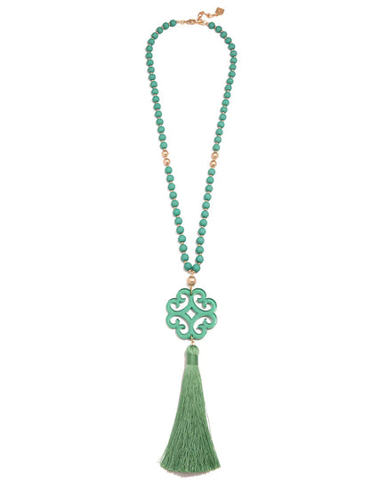 Jade ペンダントタッセルネックレス